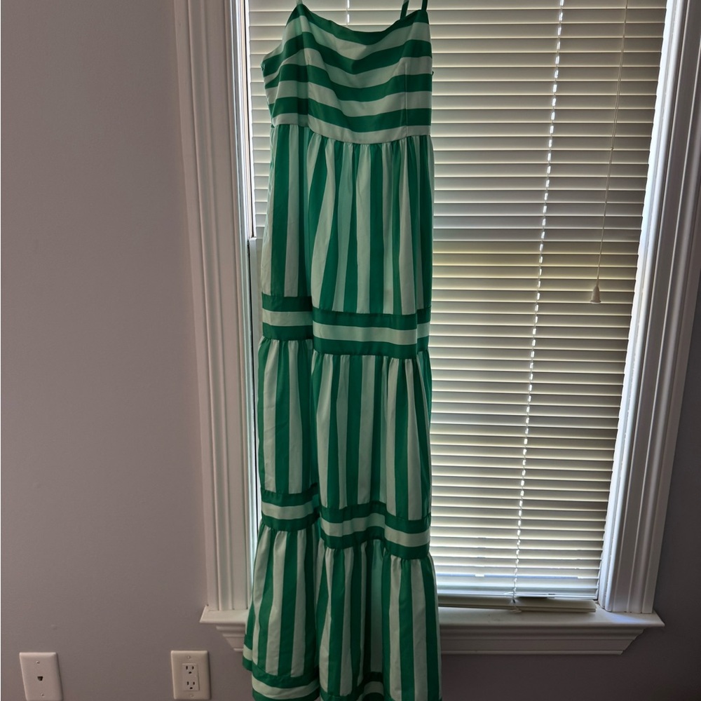 Amazon Green and White Striped Maxi Dress